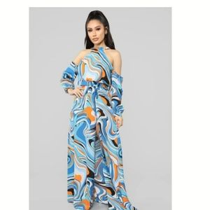 Blue and orange Maxi dress